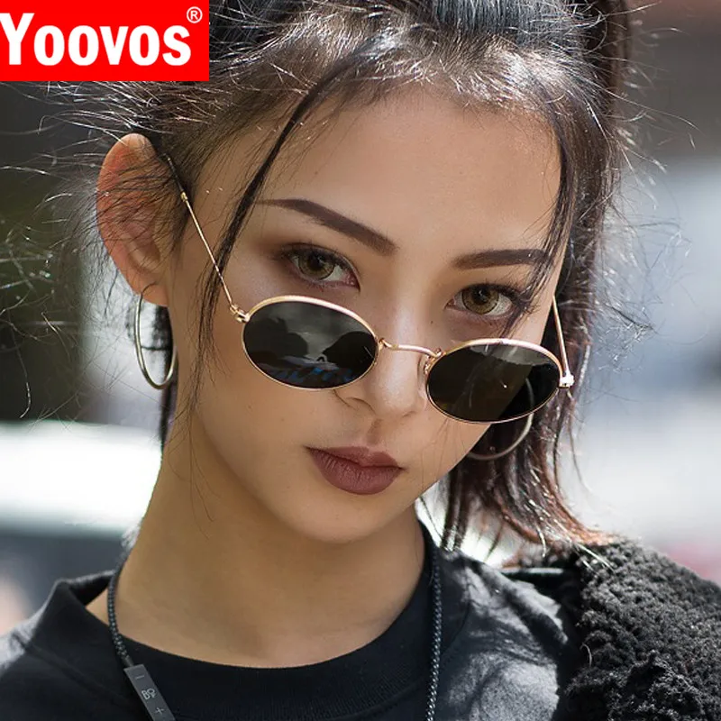 Yoovos 2023 Солнцезащитные очки в маленькой оправе, женские Ретро Овальные Зеркальные Металлические солнцезащитные очки, Винтажный бренд, дизайнерский Люнет De Soleil Femme