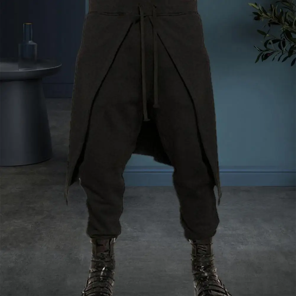 Мужские обвисшие брюки в стиле хип-хоп, эластичный пояс, Карманы на шнурках, дизайн, поддельные двойки, танцевальные отвисшие брюки с низкой промежностью