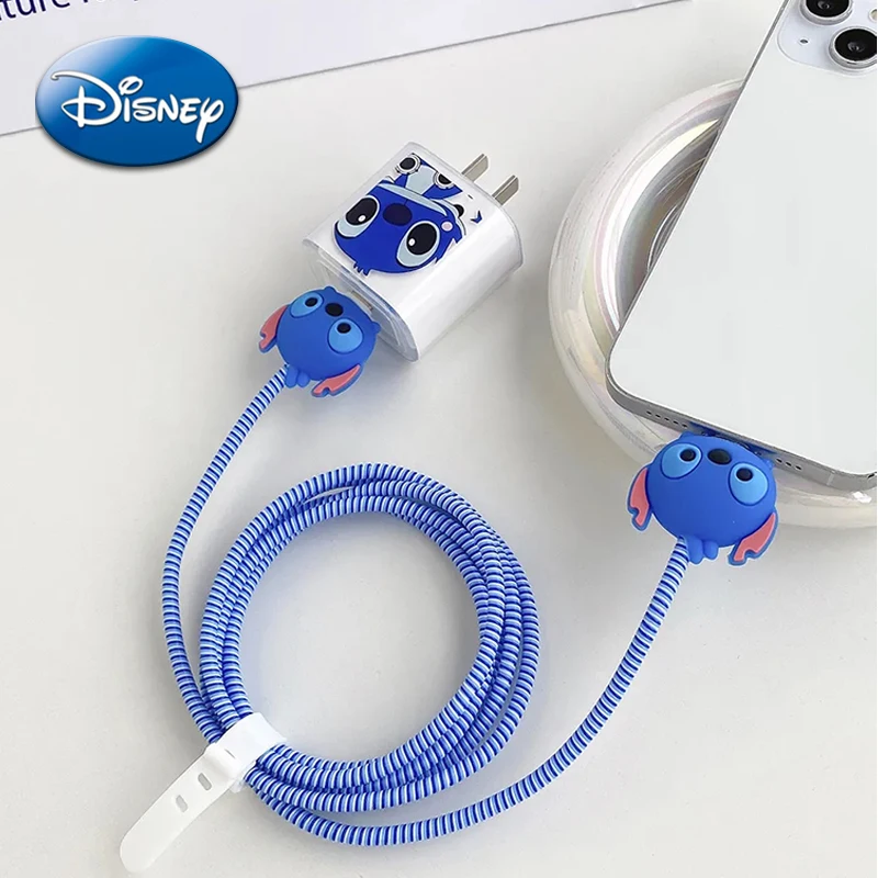 Disney Stitch Кабель Зарядного Устройства Для iPhone Прозрачный Защитный Чехол Для Намотки Аниме-Фигурок USB Линия Передачи Данных Защитная Крышка Головки 18 Вт 20 Вт