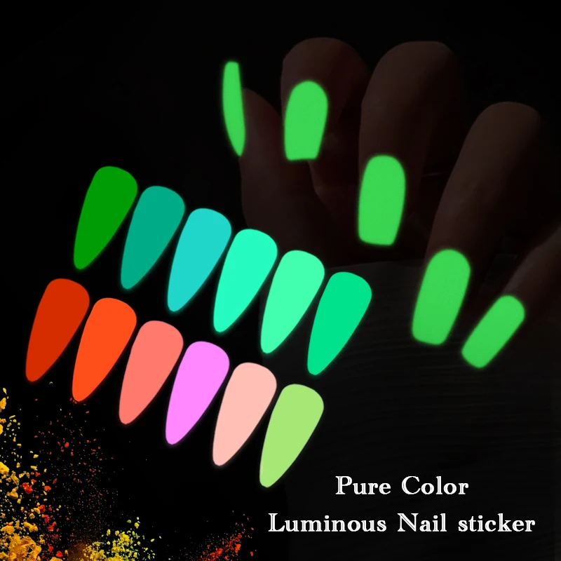 Флуоресцентные наклейки для ногтей на Хэллоуин, самоклеящиеся наклейки для лака для ногтей, светящиеся в темноте, обертывания для ногтей, полное покрытие для маникюра