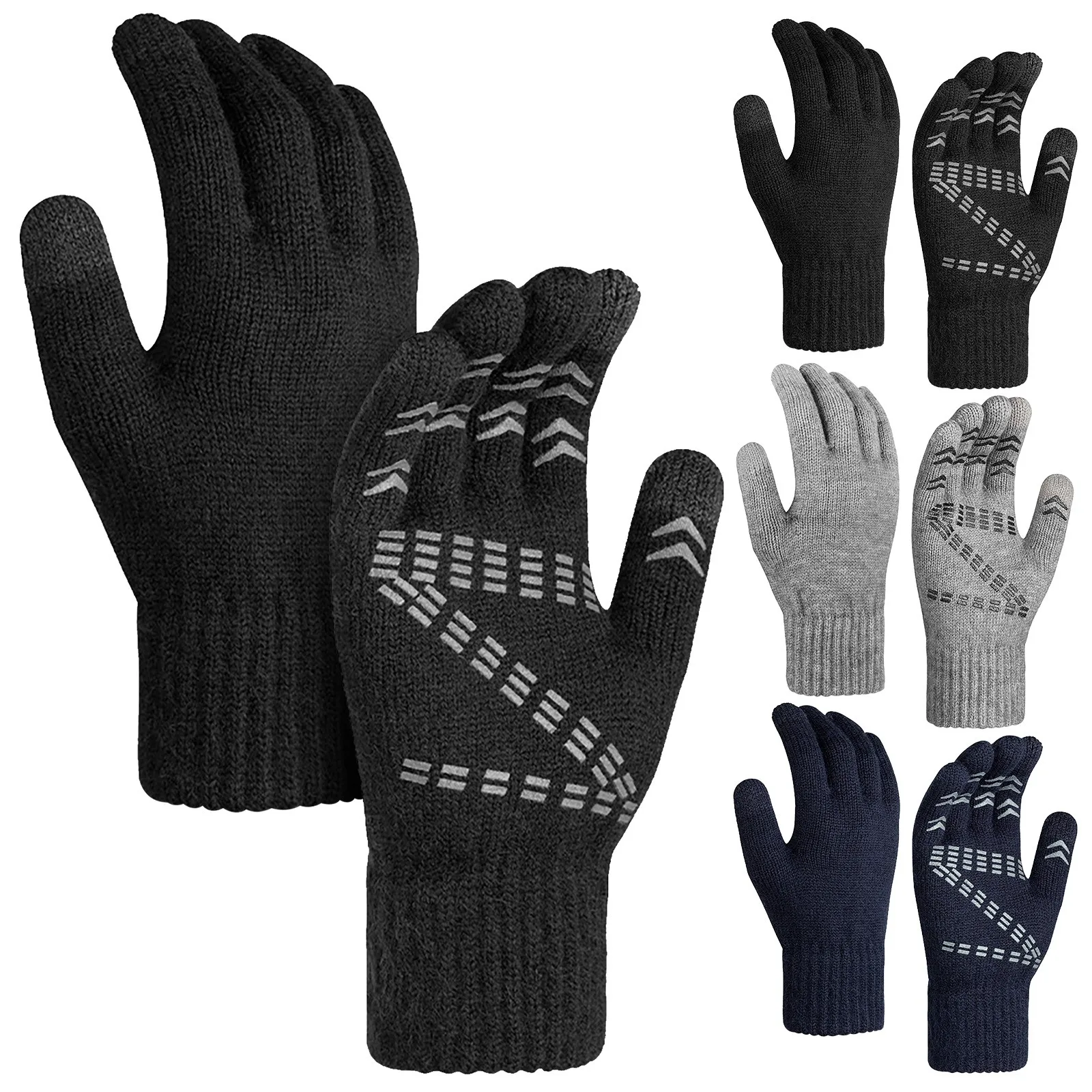 Зимние теплые перчатки с сенсорным экраном, женские эластичные вязаные варежки, акриловые перчатки с полными пальцами, женские зимние вязаные перчатки