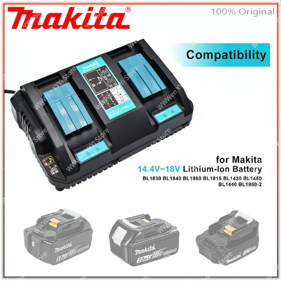 Двойное Литий-ионное Зарядное Устройство 4A Зарядный Ток для электроинструмента Makita 14.4V 18V BL1830 Bl1850 DC18RC DC18RA