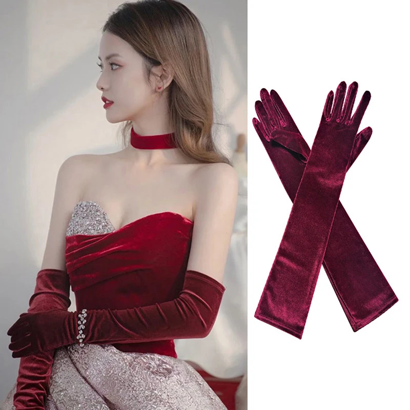 1 пара Женских Бархатных Длинных вечерних перчаток для банкета в благородном стиле, Теплые Перчатки для вождения