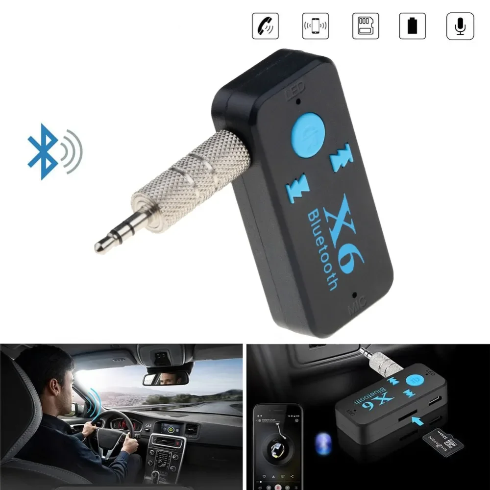 X6 Беспроводной Bluetooth Приемник Музыкальный Аудиоадаптер 3,5 мм Разъем AUX Dongle Автомобильный Комплект Кабель V4.1 TF Интерфейс Для iphone Динамик
