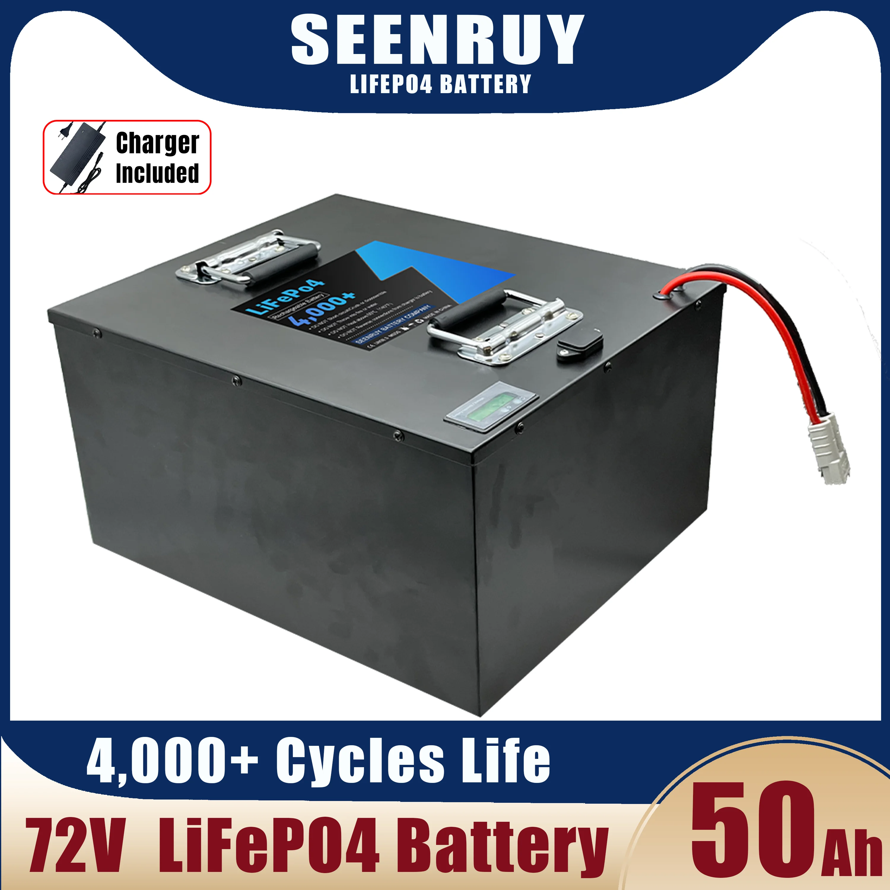 Аккумуляторная батарея LiFePO4 72V 50Ah Опция Bluetooth BMS для скутера мощностью 4000 Вт 5 кВт, мотоцикла, вилочного погрузчика с зарядным устройством 5A
