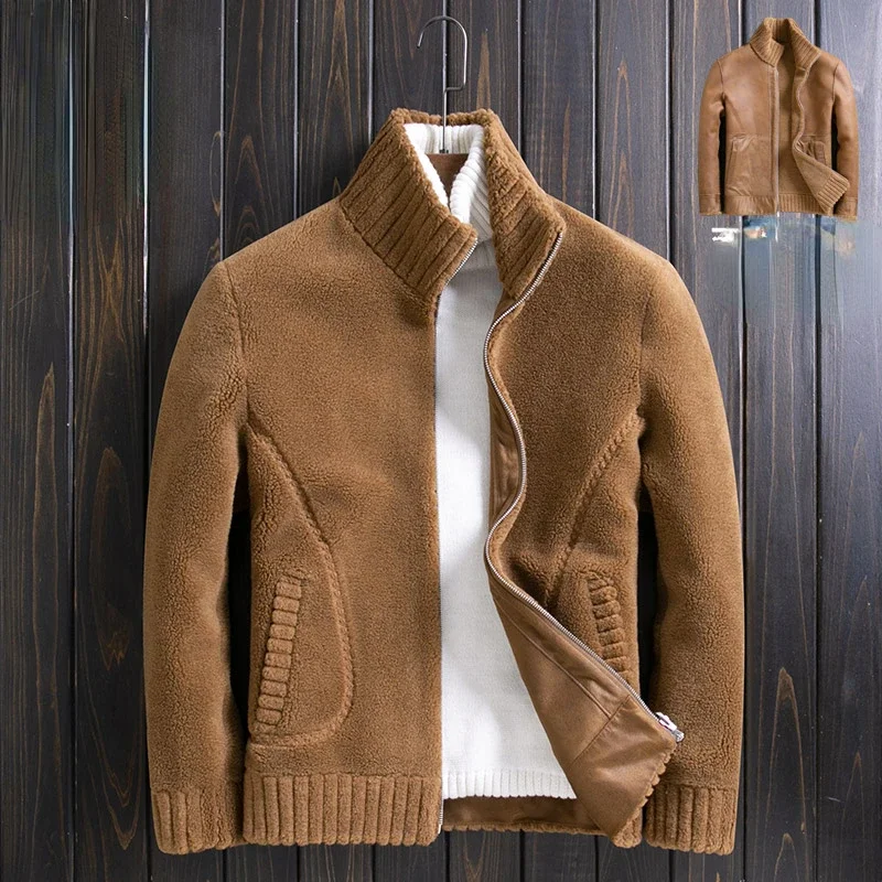 2023 Мужская осенне-зимняя Новая двусторонняя одежда Куртки Мужские короткие пальто для стрижки овец Мужская верхняя одежда из натуральной шерсти и меха