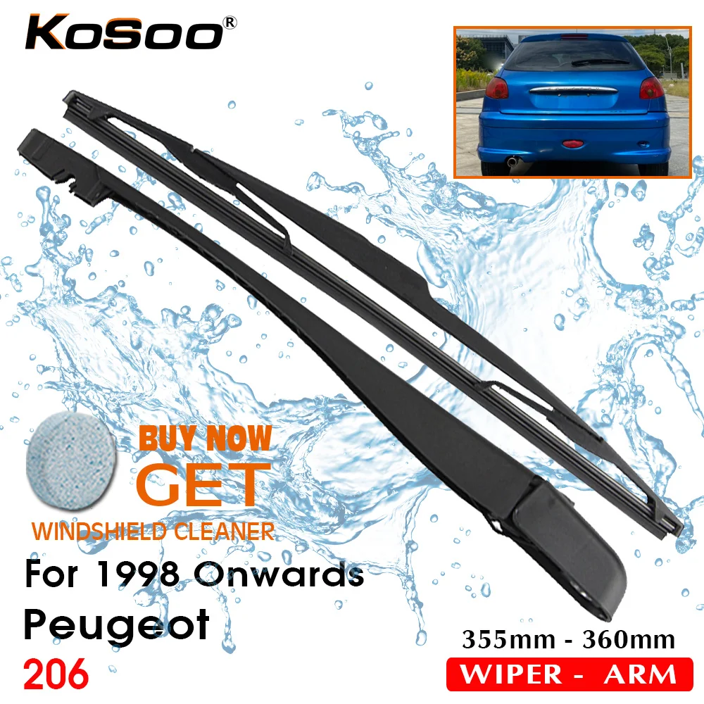 Заднее лезвие KOSOO Auto для Peugeot 206 355 мм с 1998 года выпуска, рычаг щеток стеклоочистителя заднего стекла, аксессуары для стайлинга автомобилей