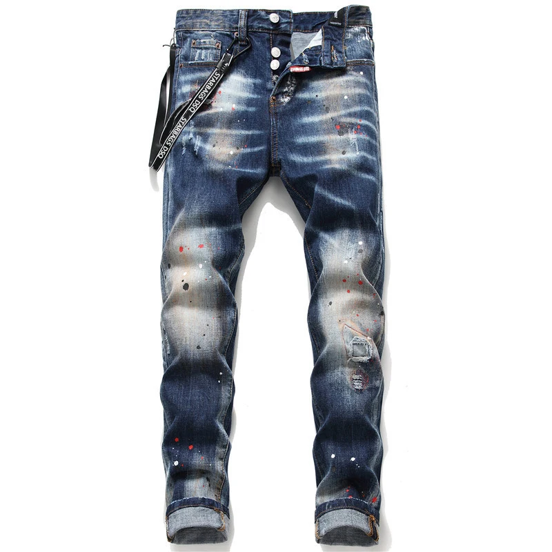 starbags dsq новые мужские обтягивающие джинсы-скинни Из рваной ткани, не растягивающейся, с брызгами краски, винтажные синие джинсы
