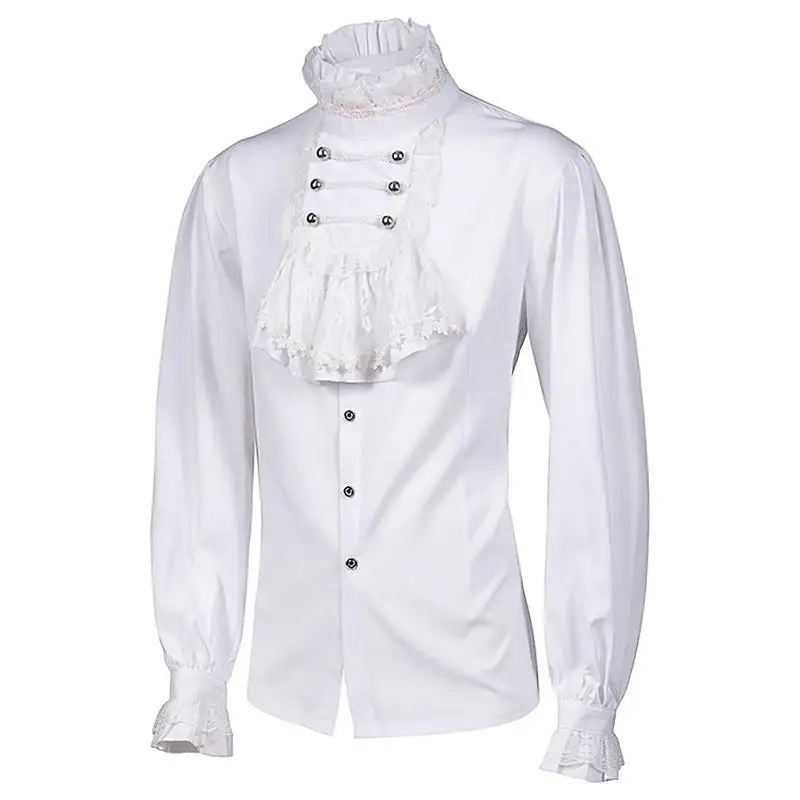 Рубашка эпохи Возрождения Мужская Средневековая рубашка Викторианский топ Пиратский костюм Рубашка в колониальном стиле с рюшами Косплей Одежда с длинным рукавом Средневековая
