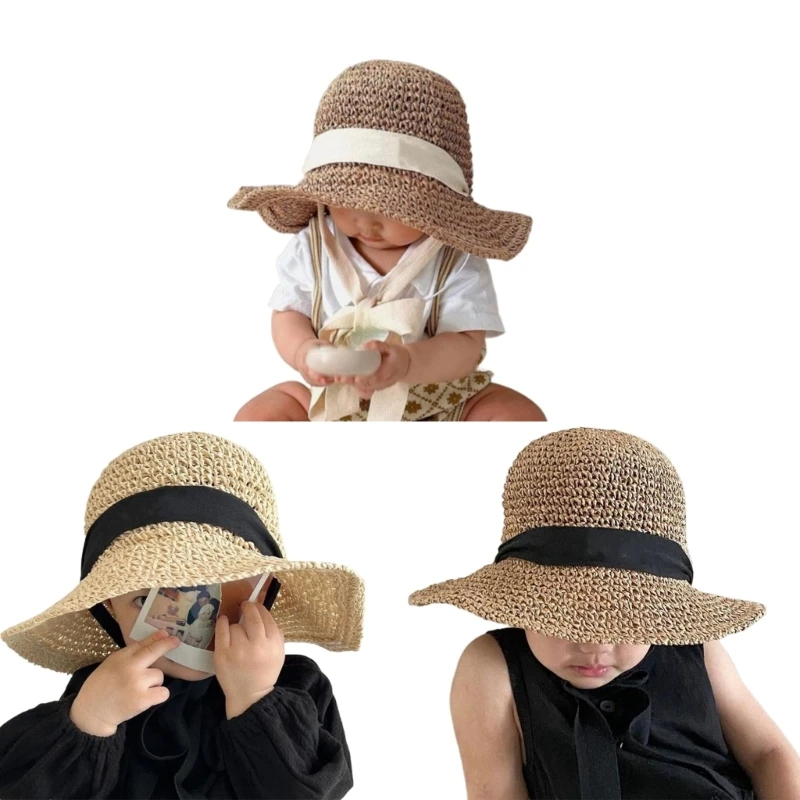 Солнцезащитные шляпы для девочек, реквизит для фотосъемки младенцев и малышей, солнцезащитная шляпа с широкими полями H37A