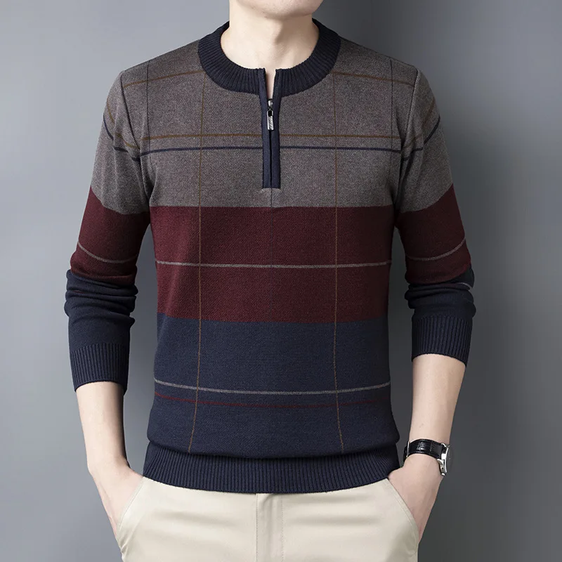 2023 Новый осенне-зимний модный тренд, пуловер с круглым вырезом и застежкой-молнией, Длинный свободный расслабленный мужской удобный свитер
