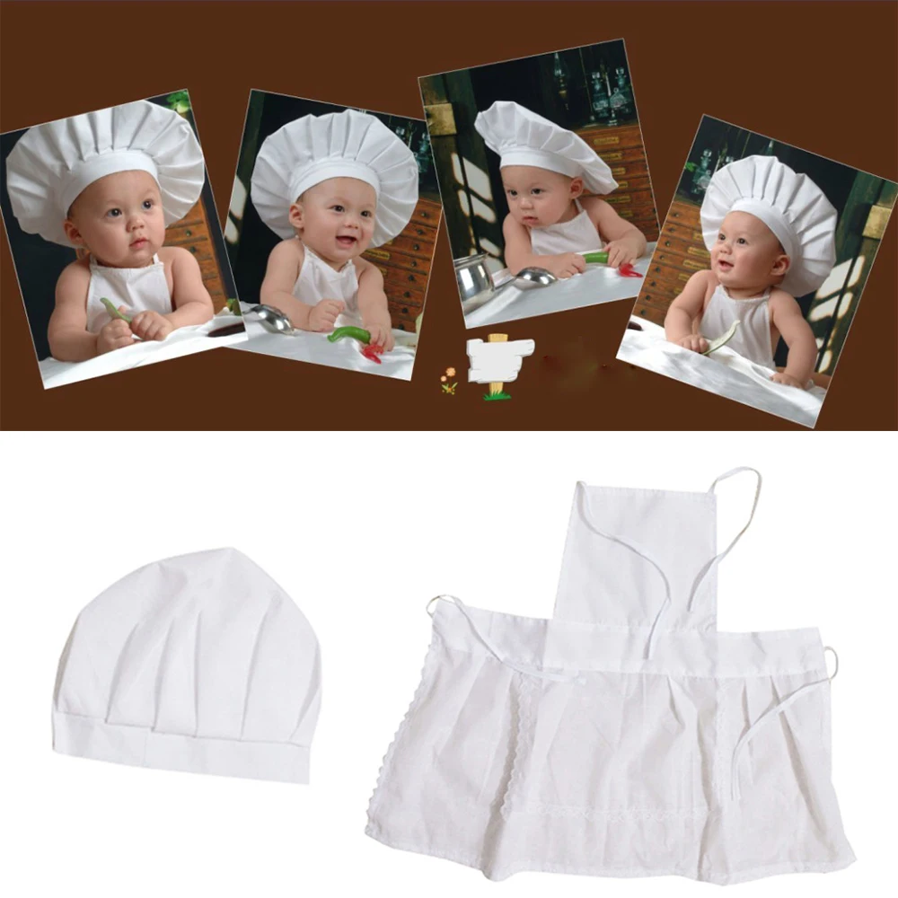 Комплект детских костюмов из смесового хлопка для фотосъемки новорожденных Фартук, шляпа шеф-повара, детские фотографии