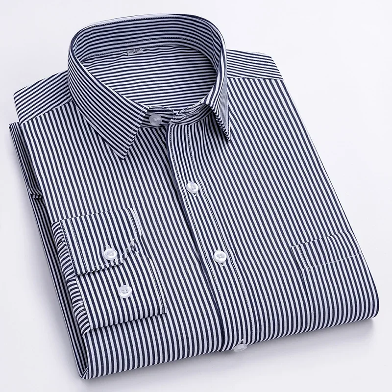 Новая Мужская Официальная рубашка С Длинным Рукавом, Офисная Полосатая, Против морщин, Не глаженная, Модные Деловые Белые Рубашки Размера S ~ 8XL Оверсайз