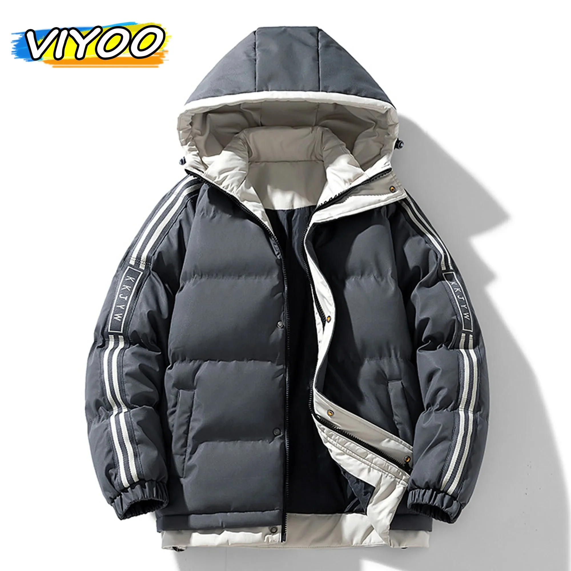 Мужская зимняя толстая куртка-пуховик Y2K размера Оверсайз 5XL, парки, пальто с капюшоном, уличная одежда в полоску, верхняя одежда