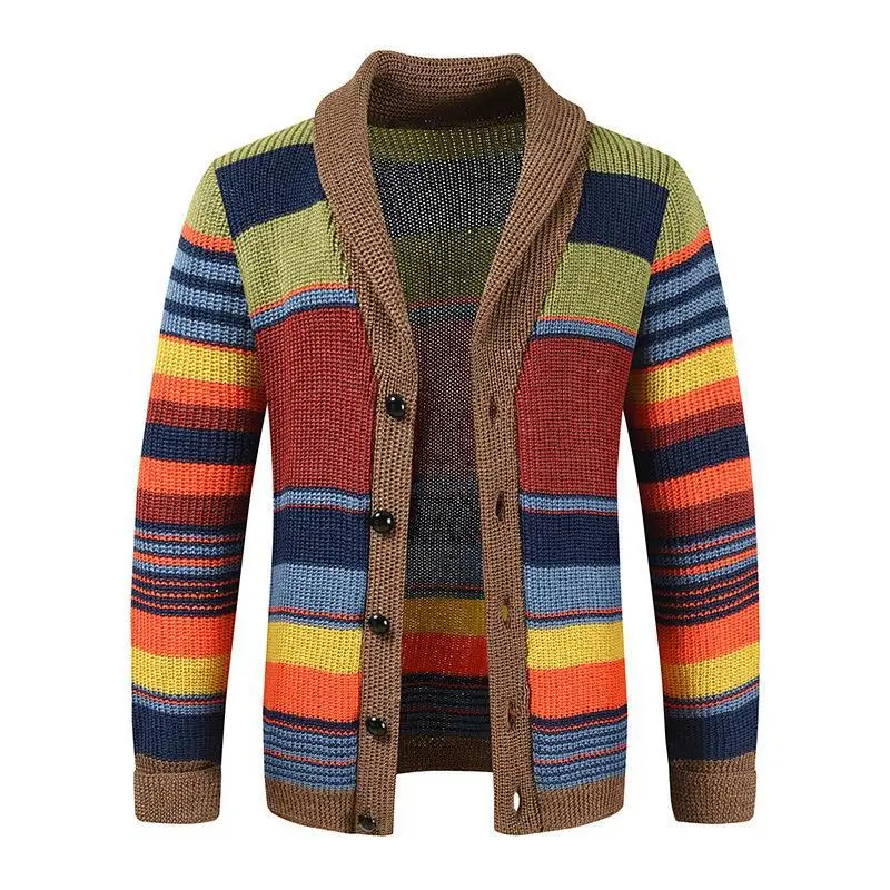 2023 Осенне-зимний новый мужской свитер с цветной строчкой с круглым вырезом, молодежный модный повседневный приталенный кардиган, свитер