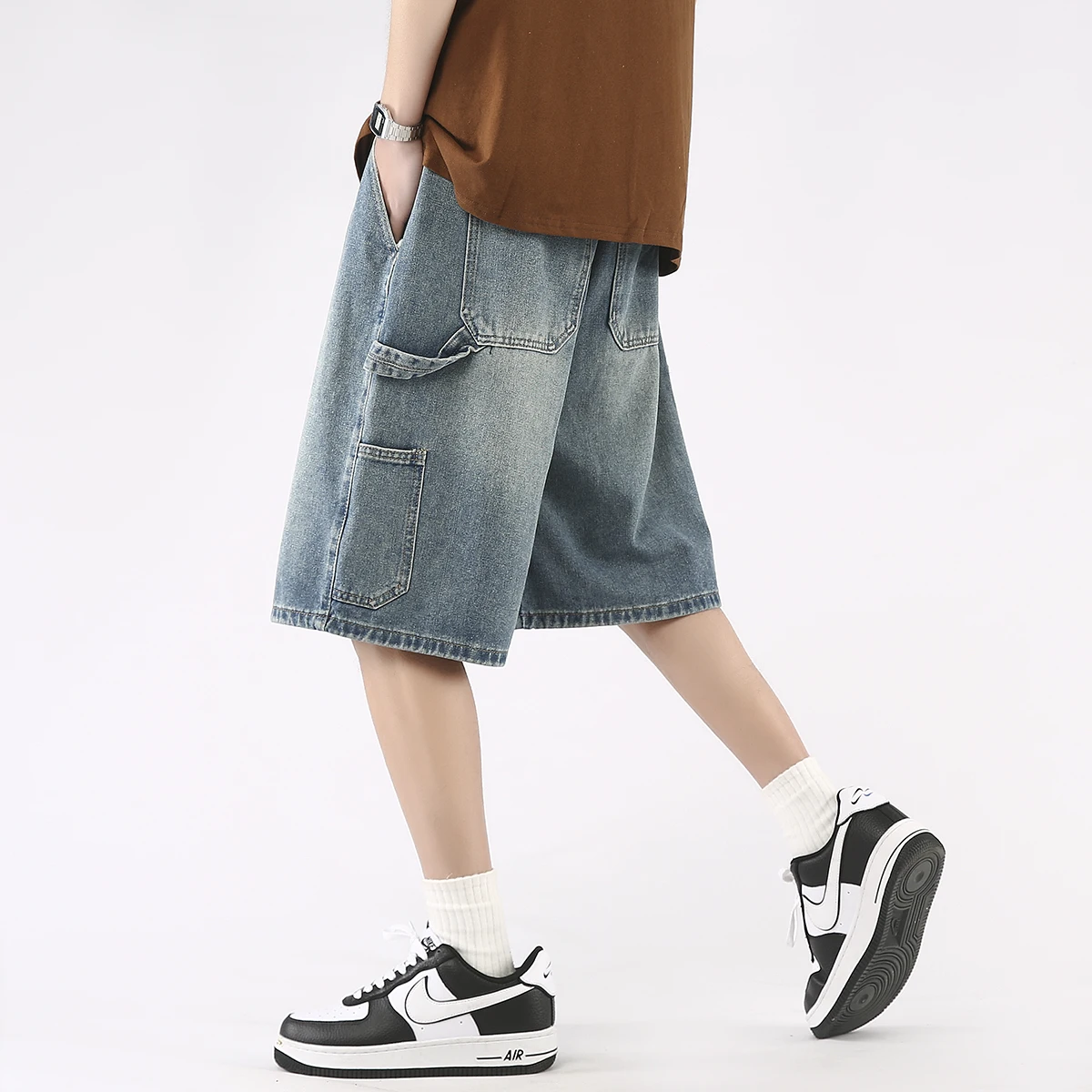 Летом 2023 Года Новые мужские Классические джинсовые шорты в корейском стиле, свободные Модные универсальные повседневные летние полукомбинезоны, Мужские свободные джинсы C10