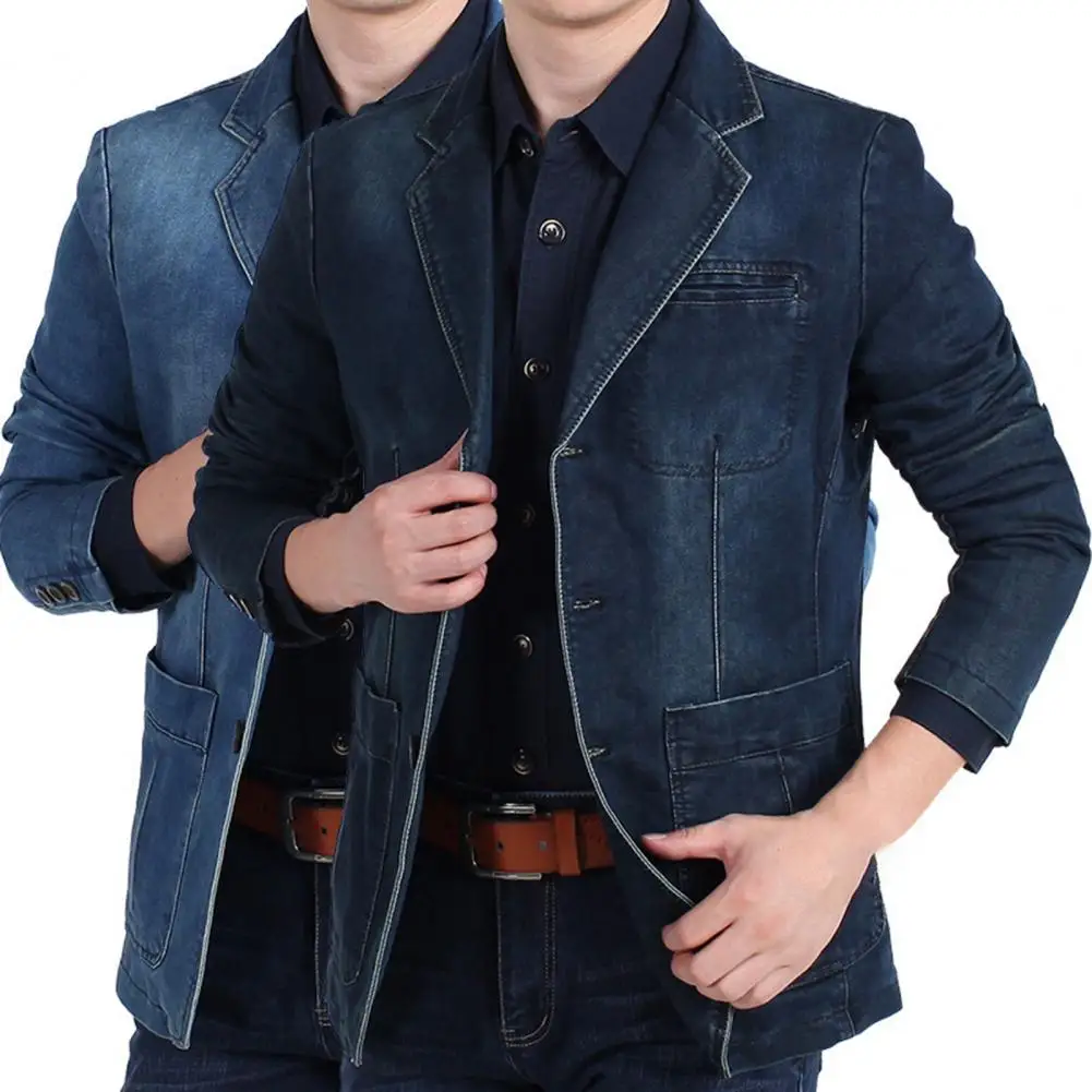 Популярный джинсовый блейзер Верхняя одежда Универсальная Мужская Приталенная Джинсовая блейзер на трех пуговицах Однобортный пиджак