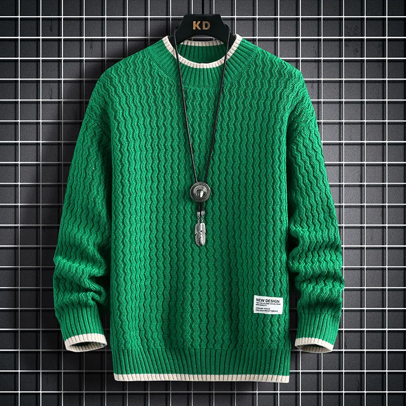 Модный мужской однотонный вязаный свитер в полоску, мужской зимний свитер оверсайз с круглым вырезом, повседневный топ в стиле ретро, M-4XL