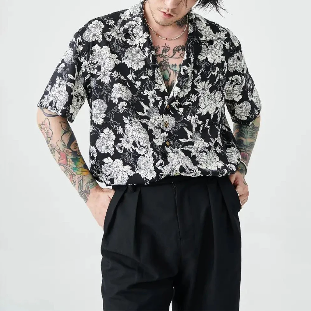 Новая Летняя оригинальная рубашка для отдыха на Гавайях, мужская Корейская Черно-белая футболка с принтом, Топы, Мужская повседневная одежда, блузка