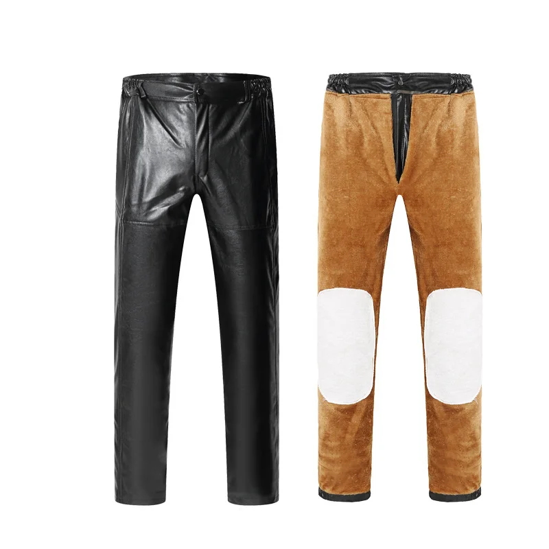 Зимние мужские флисовые повседневные брюки из искусственной кожи, Матовые брюки, Толстые низы, Утолщенный мужской теплый локомотив