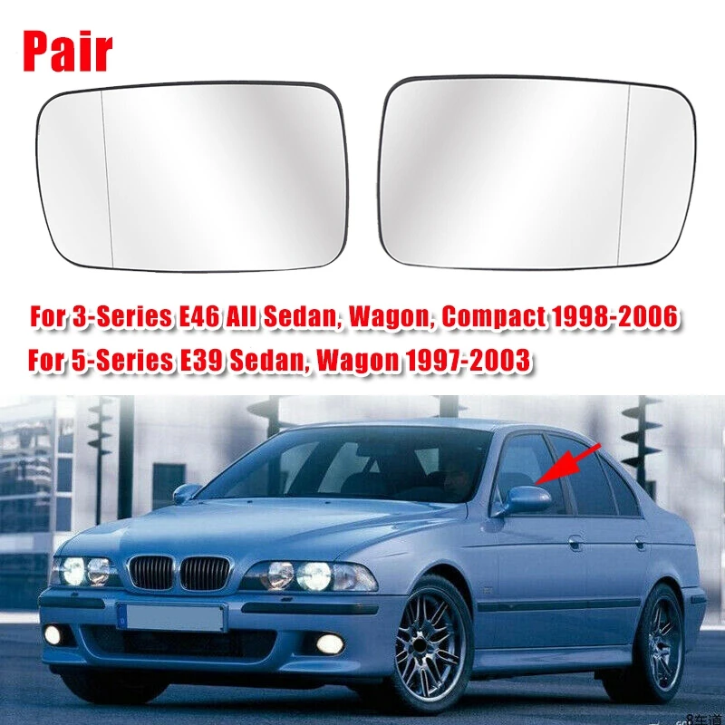 2 X Боковое зеркало Заднего вида с подогревом Стекла Для-BMW E39 E46 320I 330I 325I 525I 1998-2006 LH/RH 51168250436