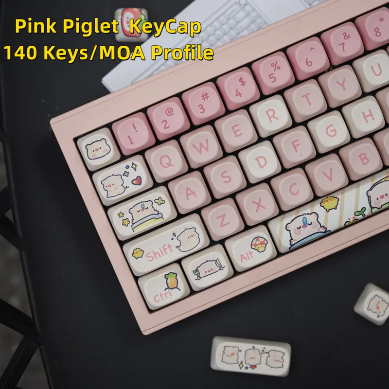 140 клавиш Pink Piglet MOA Profile Key Cap MAC Square Термосублимационная Механическая клавиатура Keycaps Аксессуары для клавиатуры