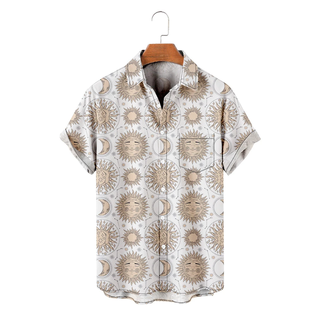 Мужская гавайская футболка Y2K Hombre Модная рубашка Hawaiian Sun Moon с 3D принтом Уютная повседневная пляжная одежда большого размера с коротким рукавом 10
