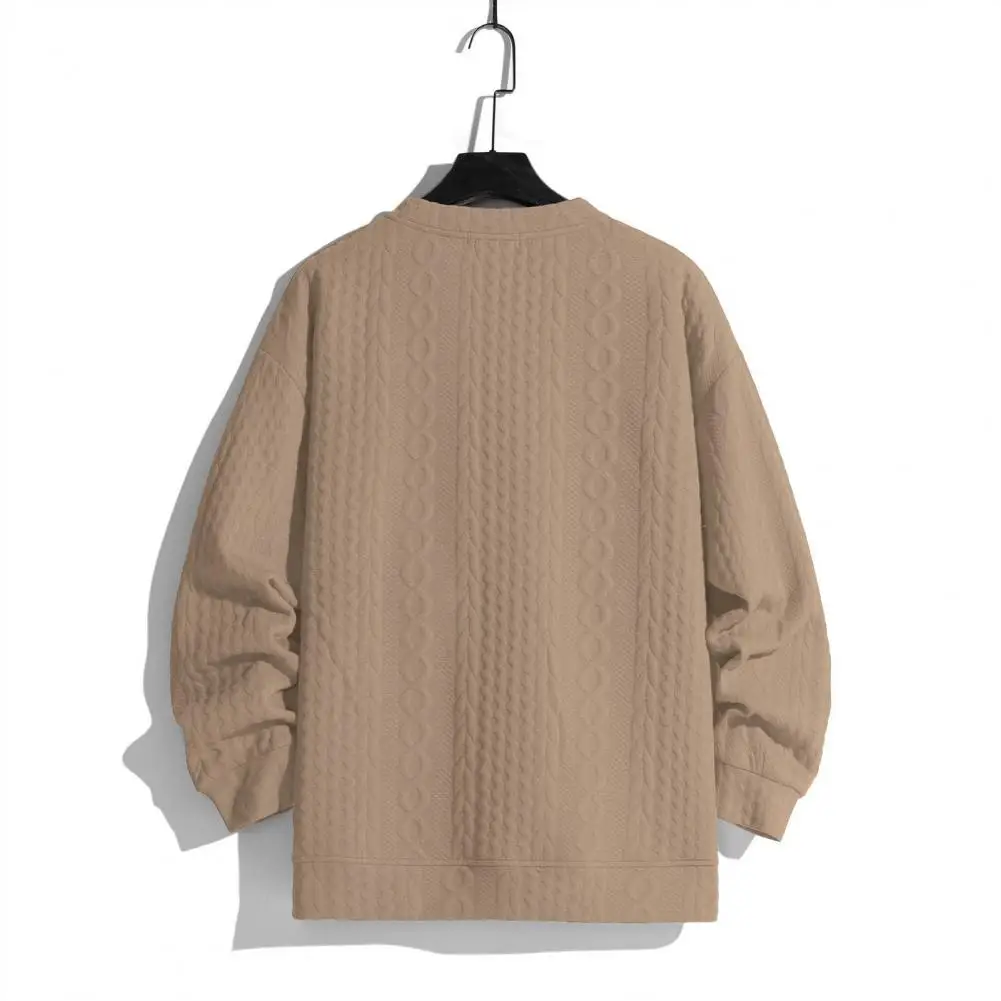 Дышащий свитер Уютный Мужской вязаный свитер Мягкий пуловер свободного кроя с аппликацией на Осень-Зиму Однотонного цвета