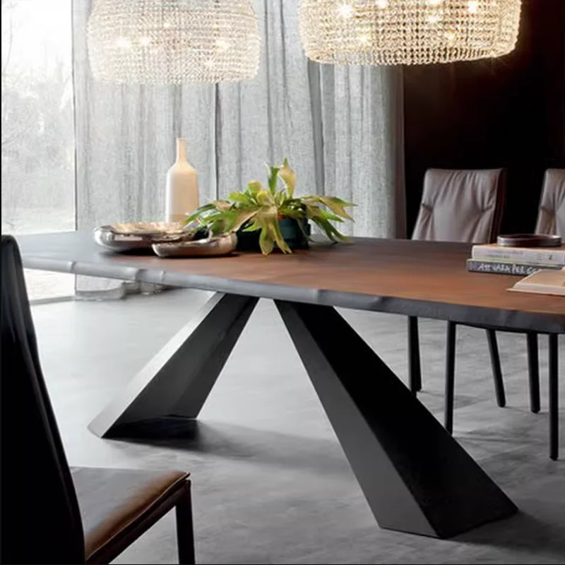 Обеденный стол из массива дерева в винтажном индустриальном стиле, оригинальный деревянный офисный стол, современная комбинация обеденного стола, стула и табуретки