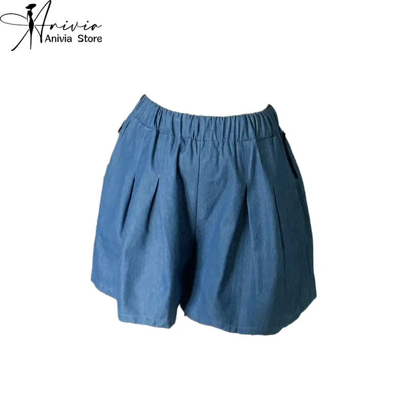 Женская весенне-летняя мода, повседневные джинсовые шорты Y2K в стиле ретро, уличная одежда 90-х, свободные широкие брюки, синие шорты с высокой талией.