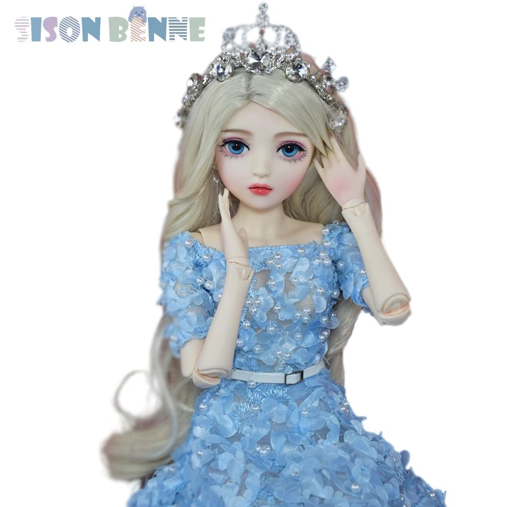 СИСОН БЕННЕ 1/3 BJD Кукла 24-дюймовая Девочка-Принцесса с Голубыми Глазами, Вьющиеся Парики, Длинное Платье, Полный Комплект
