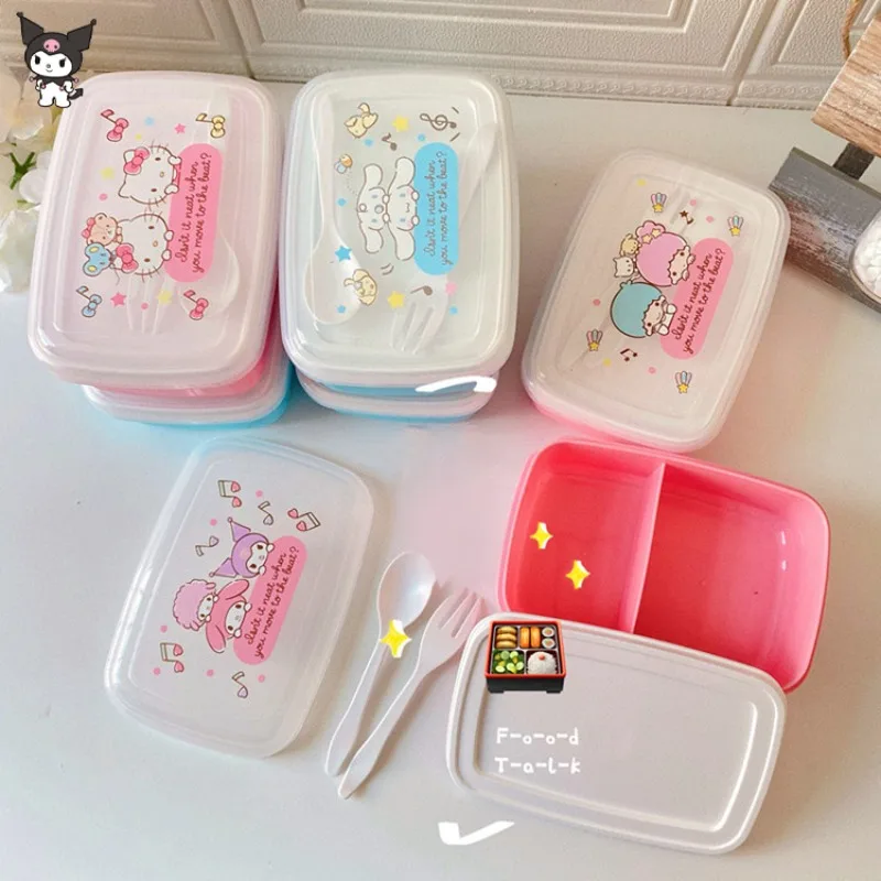 Sanrio Hello Kitty Kuromi Cinnamoroll Пачакко Каваи Мультфильм Детский Пластиковый Ланч-Бокс Студенческий Bento Box Микроволновое Отопление