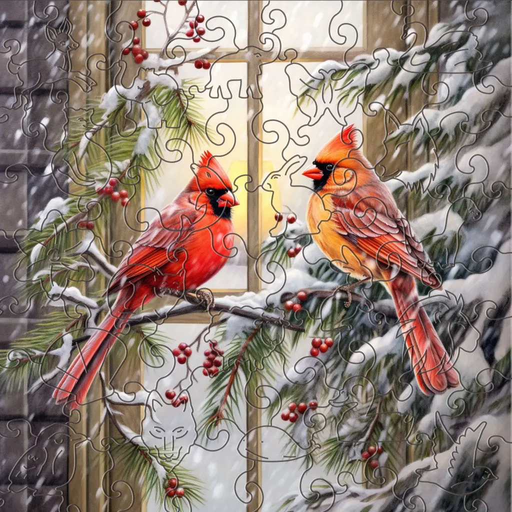 Рождественский деревянный пазл с двумя красными птицами, деревянные игрушки в форме животных неправильной формы, креативный подарок для взрослых и подростков