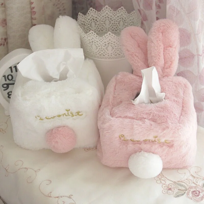 Ins, комплект плюшевых бумажных полотенец с кроликом в виде сердечка, Мягкая Милая коробка для бумажных полотенец для дома, автомобиля, гостиной, Мультяшная Выдвижная бумажная коробка