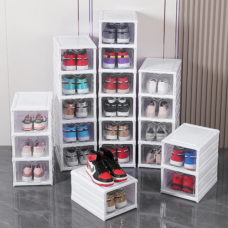 Складная утолщающаяся прозрачная обувная коробка Бытовой Многофункциональный простой пластиковый шкаф для обуви Обувь на высоких каблуках Стойка для обуви