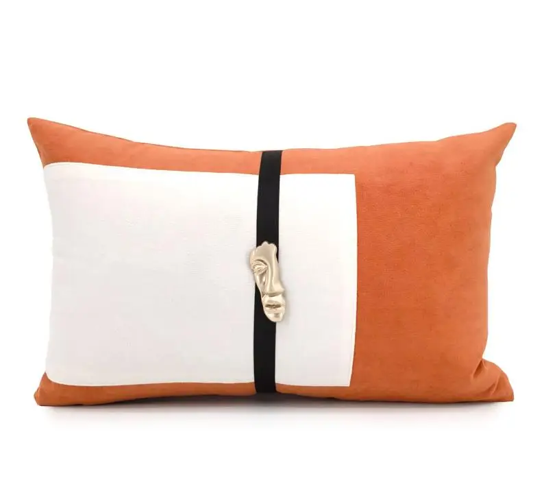 оранжево-бежевая лоскутная наволочка ручной работы с черно-белым сетчатым узором, вышитый чехол для подушки