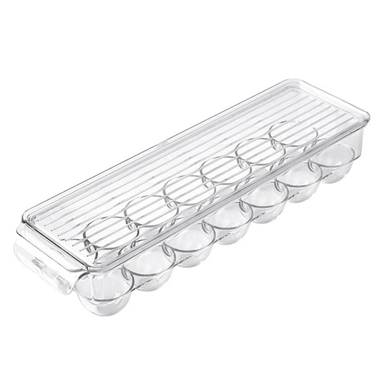 Держатель для яиц из прозрачного пластика - 14 лотков для яиц Без держателя - Органайзер для холодильника с крышкой, прочный контейнер для хранения в холодильнике