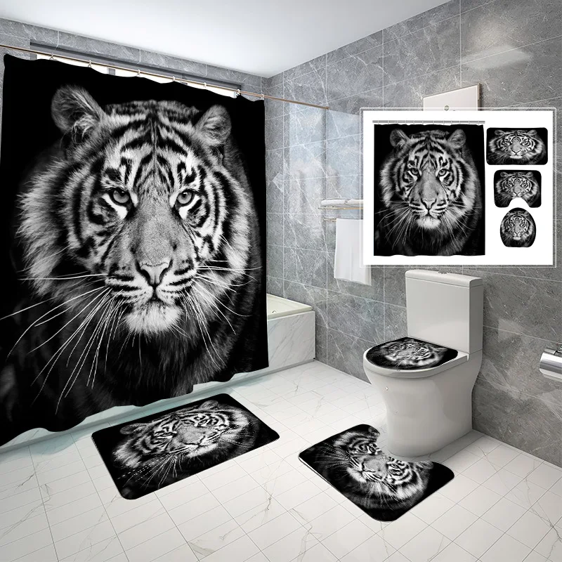 3D Занавеска для душа нестандартной формы Большого Размера Представляет Наборы для ванной комнаты с животными 4 шт 70 дюймов