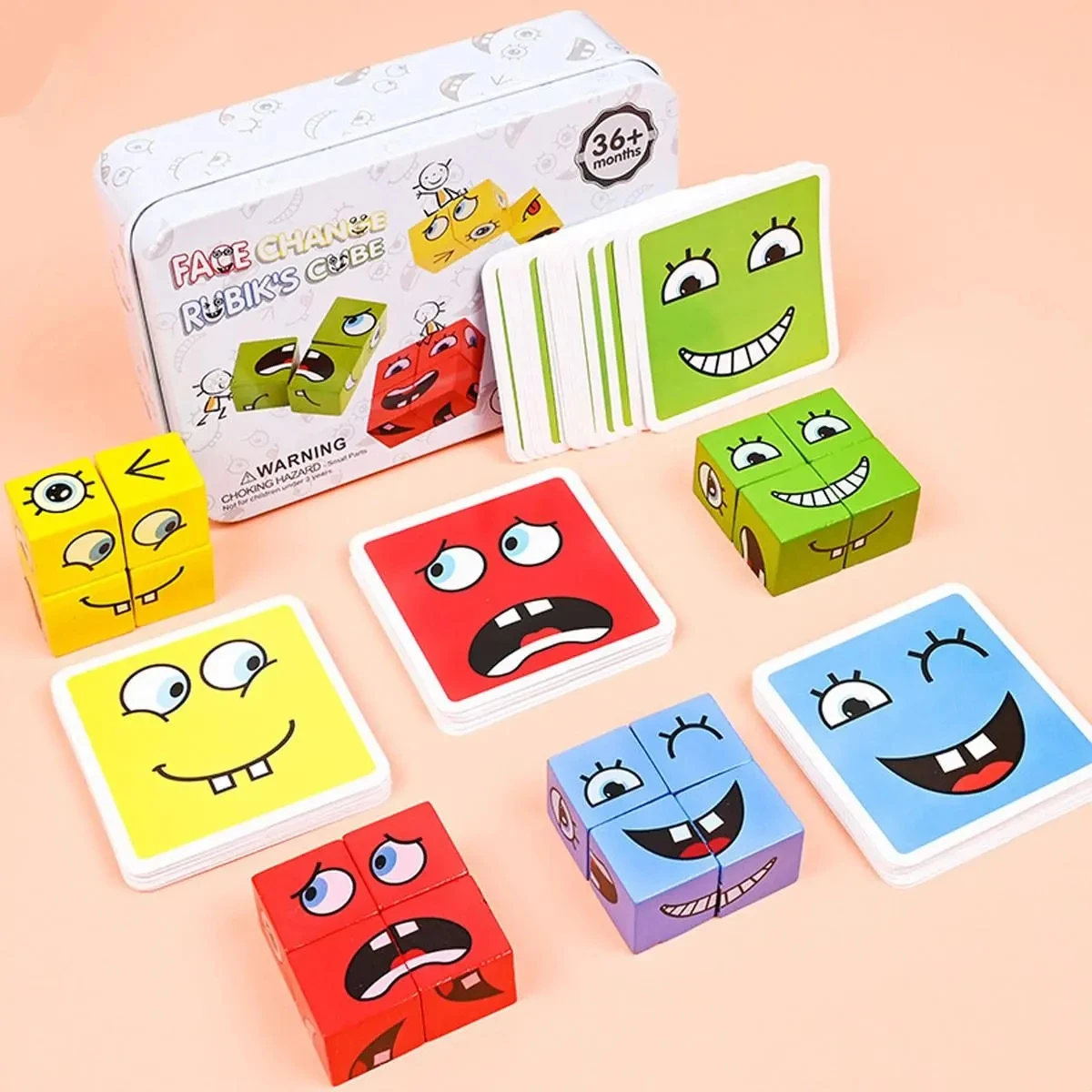 Игра для выражения эмоций детей Деревянный кубик Доска для смены лица мультяшная игрушка-головоломка Montessori Thinking Challenge Games