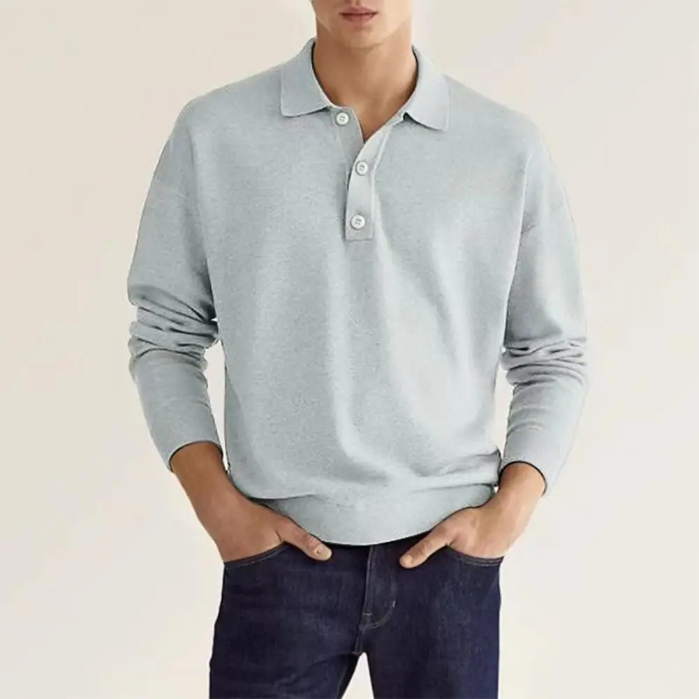Мужская рубашка Универсальные мужские рубашки с V-образным вырезом Стильные однотонные топы с планкой на пуговицах для повседневной весенне-осенней одежды Classic