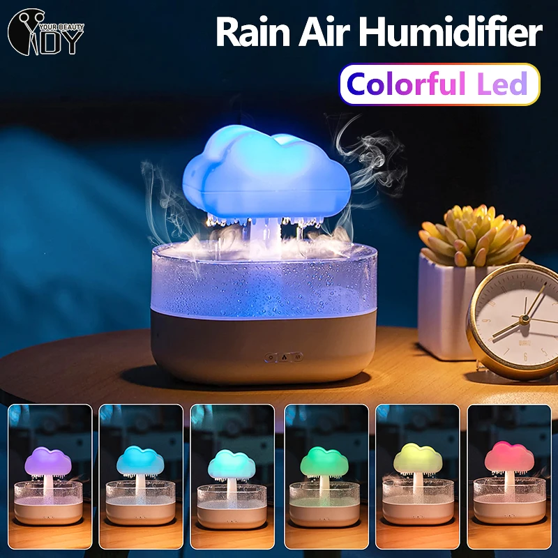 Увлажнитель Воздуха Rain Cloud Night Light Со Звуком Капель Дождя И 7 Цветным Светодиодным Масляным Диффузором Для Ароматерапии Для Дома 200 мл