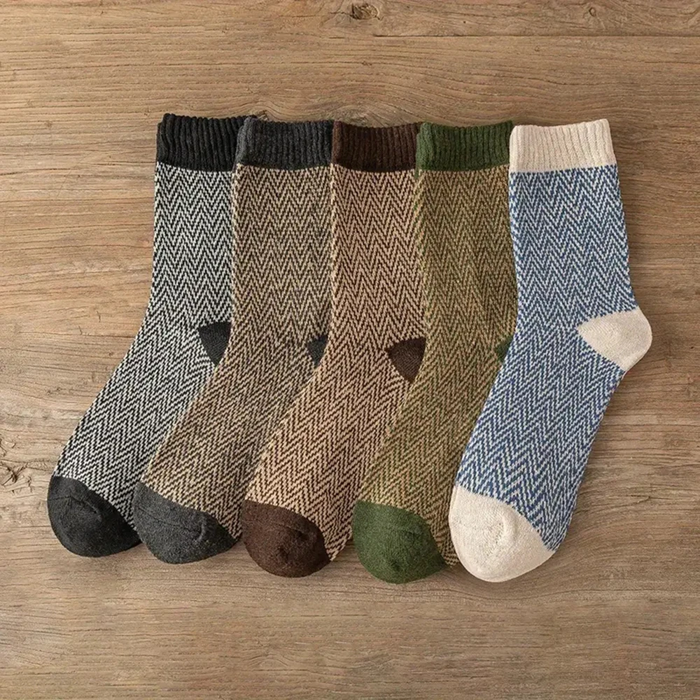 5 пар шерстяных носков в стиле пэчворк, теплые зимние носки, мужские высококачественные ткани, супер мягкие носки для холодной погоды, удобные ботинки.