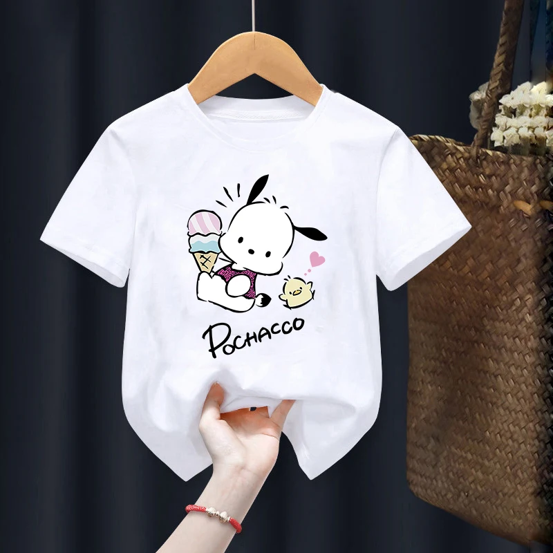 Детская футболка Pachacco, Кавайная футболка Sanrio, Детская Повседневная одежда с аниме-мультфильмами, Футболка Для Маленьких Девочек И мальчиков, Модный Топ Y2K