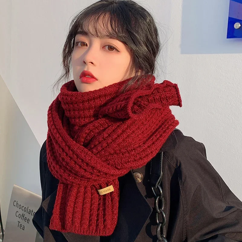 новая универсальная корейская версия вязаного шерстяного шарфа чистого цвета, женский Мягкий восковой шарф, сохраняющий тепло