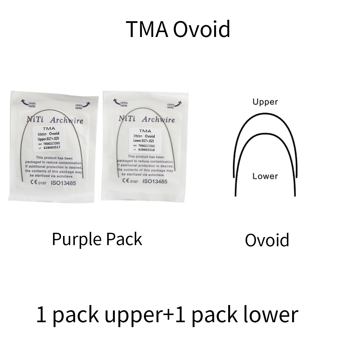 2 упаковки 2шт Яйцевидной проволоки TMA Ti-Mo для брекет-систем Фиолетовая упаковка (1 Верхняя + 1 Нижняя)