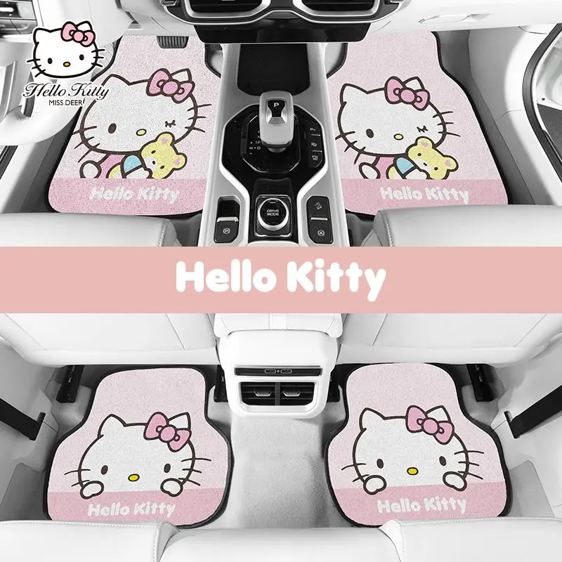 Kawaii Sanrio Аниме Hello Kitty Автомобильное Шелковое Кольцо Коврики для ног для водителя Цельный Универсальный Легко Моющийся Ковер Защитные коврики