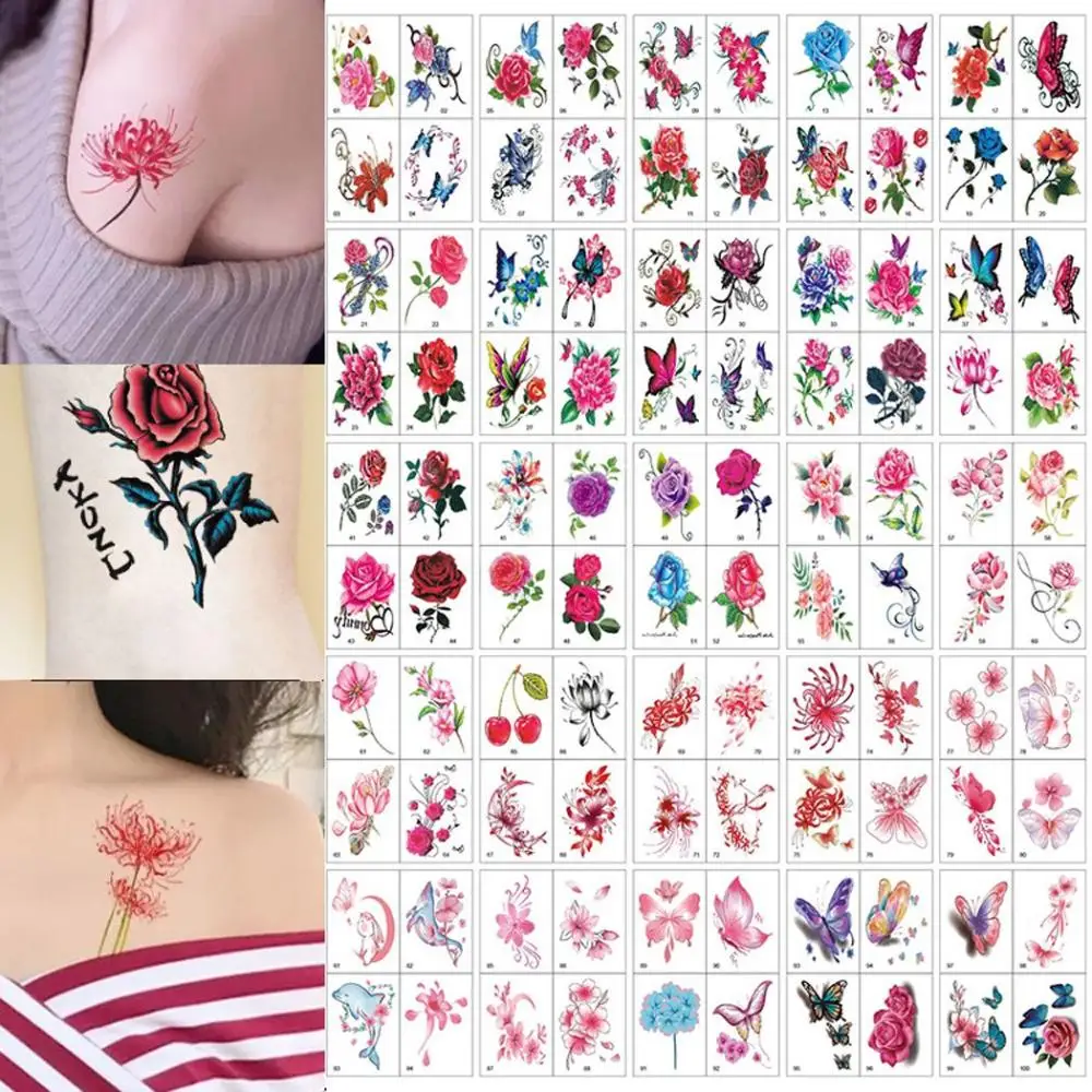 татуировка для женщин и девочек, одноразовые наклейки с цветами розы, Цветочная татуировка, временные татуировки, наклейки для боди-арта