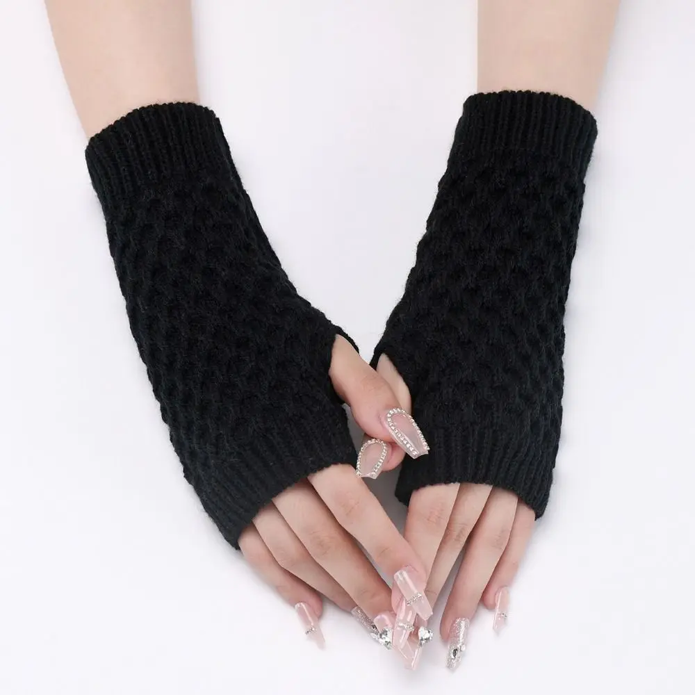 Гетры Вязаные перчатки Harajuku Белые черные перчатки без пальцев на запястьях в стиле панк Аниме перчатки для улицы
