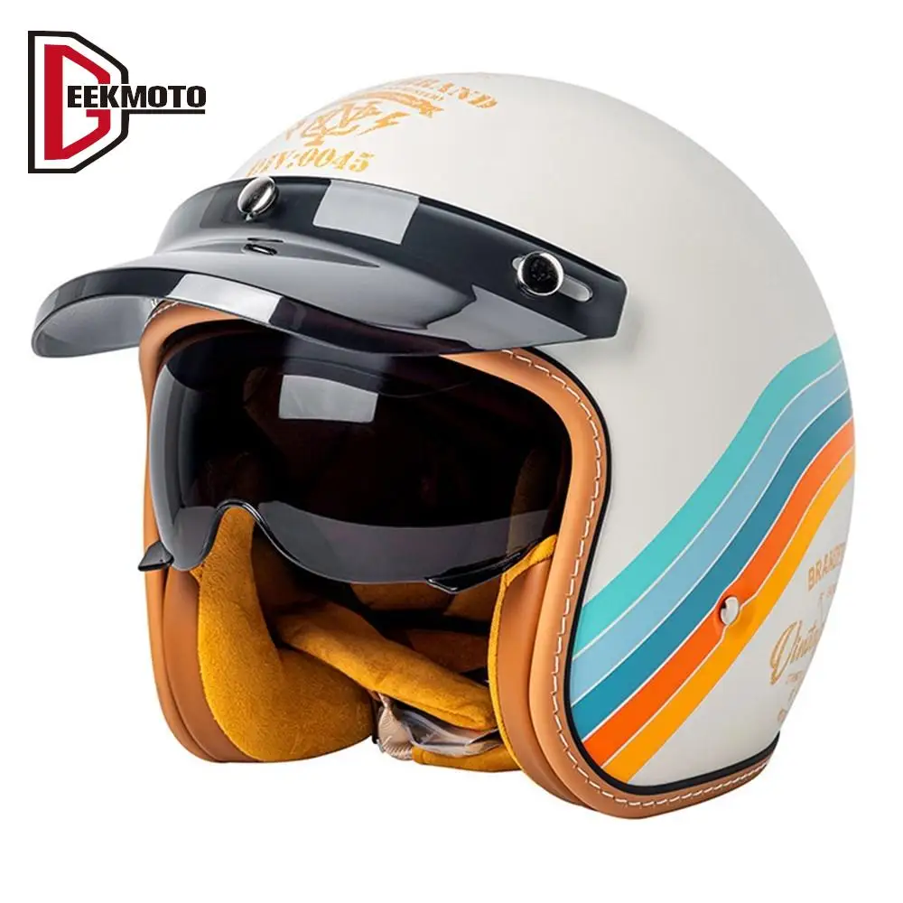 Мотоциклетный шлем с двойными линзами Casco Moto Helmet ABS Материал, одобренный DOT, винтажный модный велосипедный шлем с открытым лицом Casque Moto