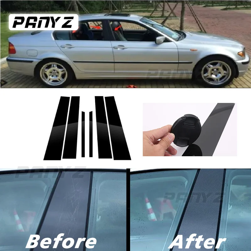 Оконная дверная колонна автомобиля из углеродного волокна, накладка на стойку стойки BC, подходит для BMW 3 серии E46 Седан 1995-2004, наклейка на ПК с зеркальным эффектом